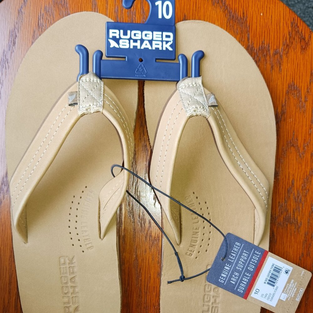 Rugged Shark Men's Leather Thong Flip Flop Sandal